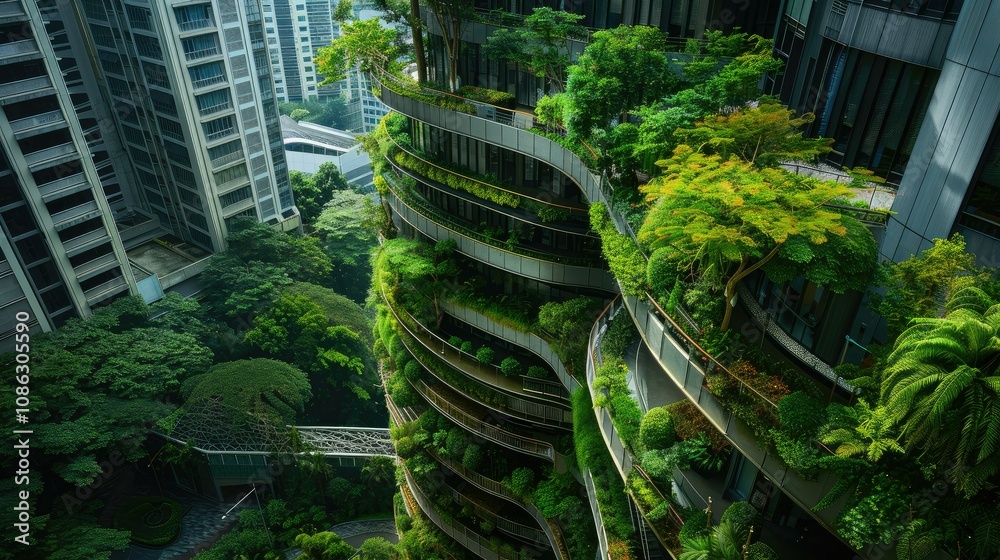 Solar-powered building with a green rooftop garden Solar-powered building with a green rooftop garden