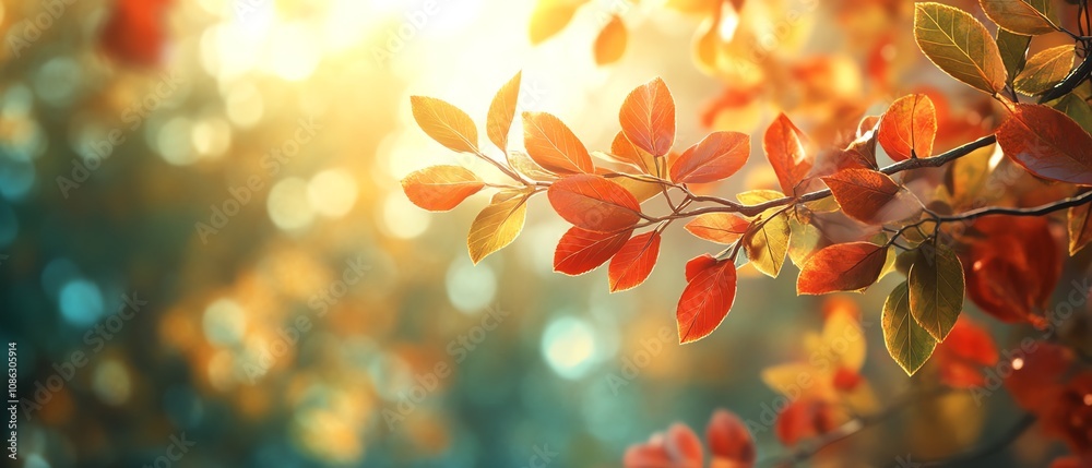 Closeup shot of autumn leaves in red, yellow, and green, with soft background shadows, generative AI autumn nature scene Closeup shot of autumn leaves in red, yellow, and green, with soft background shadows, generative AI autumn nature scene