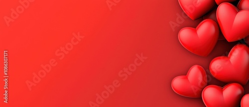 A vibrant red background adorned with several red hearts, symbolizing love, affection, and celebration.