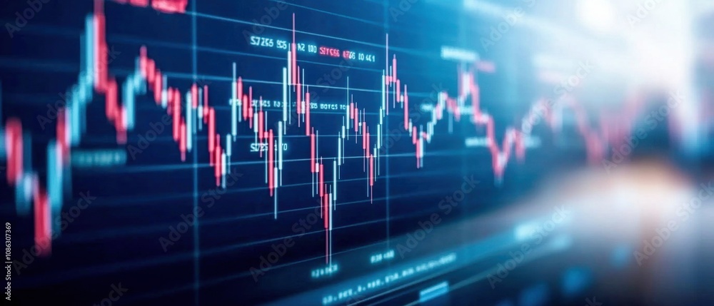 A vibrant stock market graph showing fluctuating prices, with blue and red tones depicting trends and market dynamics. A vibrant stock market graph showing fluctuating prices, with blue and red tones depicting trends and market dynamics.