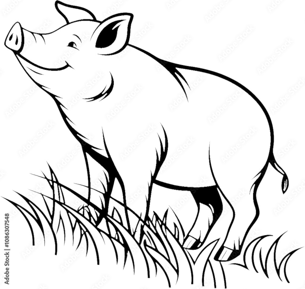 Obraz premium Adorable black stencil pig clipart perfect for festive holiday and winter designs.