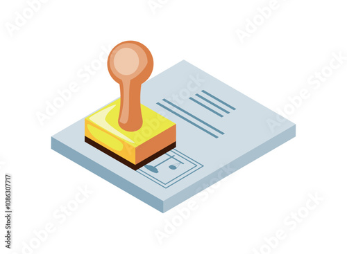 legal documents and stamp isometric