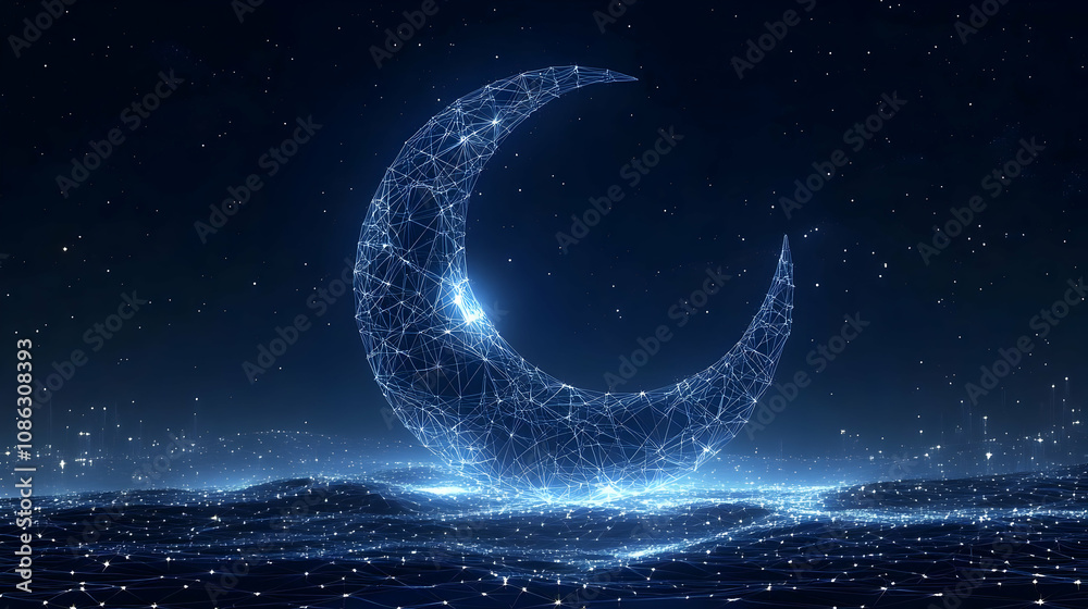 Fototapeta premium 3D Illustration - Crescent Moon, Stars, and Night Sky