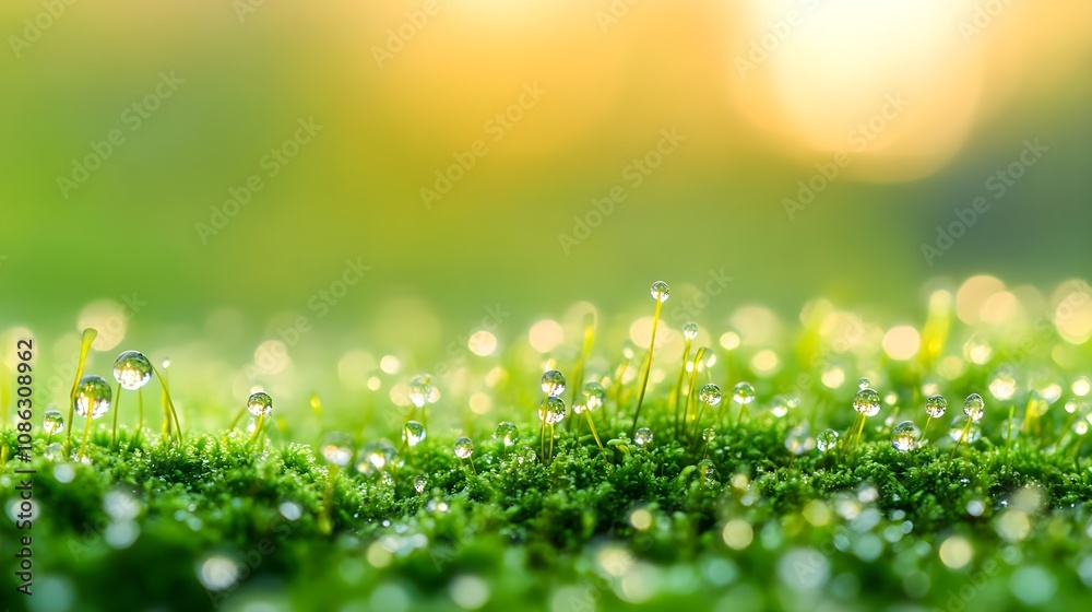 Obraz premium Dewdrops on Green Moss