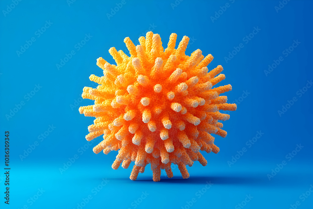 3D Illustration Orange Virus Cell on Blue Background 3D Illustration Orange Virus Cell on Blue Background