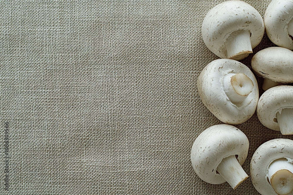 Overhead Shot of Mushrooms on Burlap Cloth