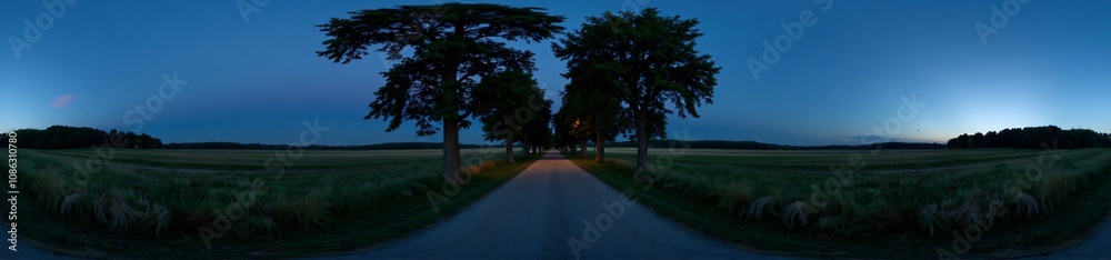 360 degree photo, Quiet Country Road at Twilight, A 360-degree view 360 degree photo, Quiet Country Road at Twilight, A 360-degree view
