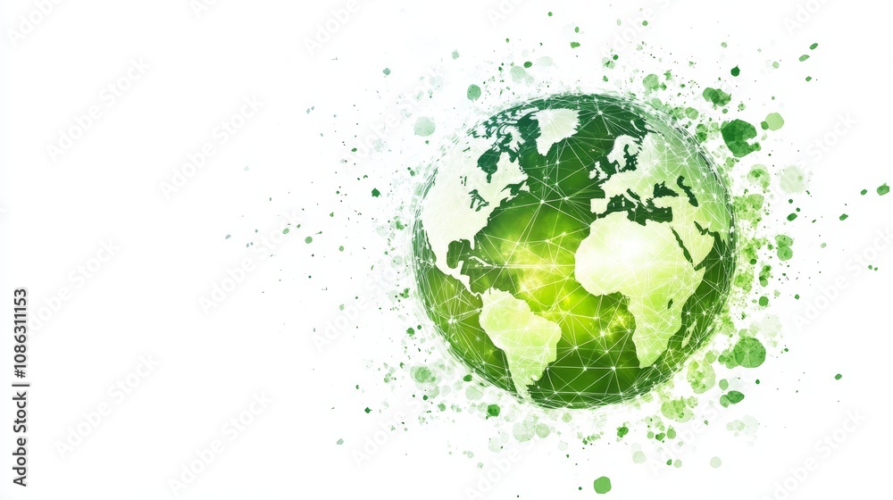 A vibrant green globe adorned with interconnected dots represents a unified vision for global environmental sustainability and collaboration. A vibrant green globe adorned with interconnected dots represents a unified vision for global environmental sustainability and collaboration.