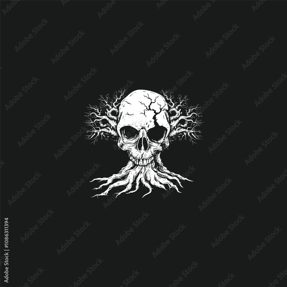 Fototapeta premium Skull tree horror logo design vector vintage