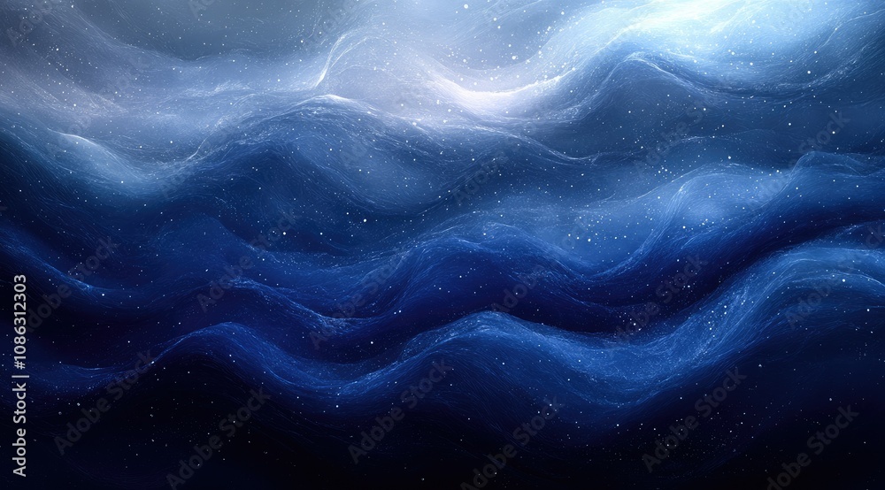 Abstract blue wave background with light and dark shades, resembling a cosmic nebula or ocean depths. Abstract blue wave background with light and dark shades, resembling a cosmic nebula or ocean depths.