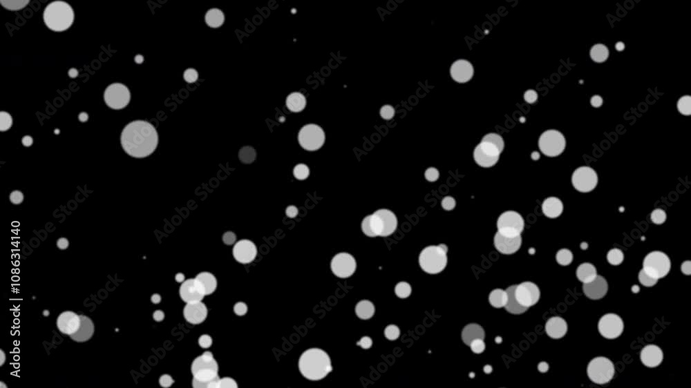 Animation loop white bokeh particles flow to top right on black abstract background. Animation of fiery white  glowing flying ember burning ash particles.