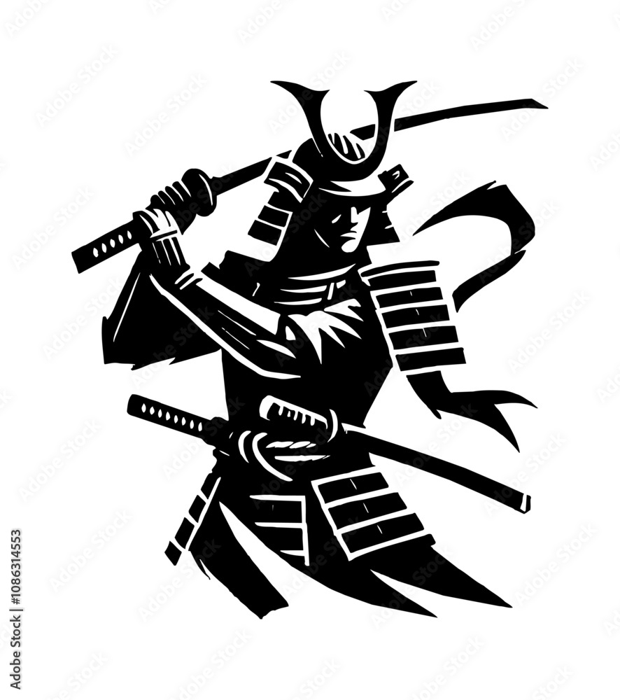 samurai wear armor logo engraving black and white outline samurai wear armor logo engraving black and white outline