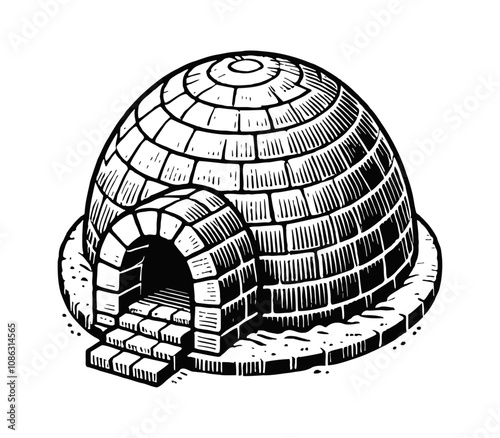igloo engraving black and white outline