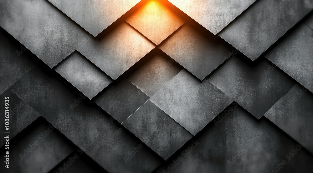Abstract dark gray geometric pattern with orange light. Abstract dark gray geometric pattern with orange light.