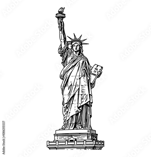 statue liberty engraving black and white outline