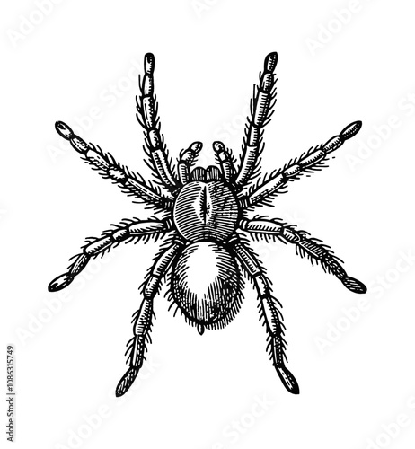 spider tarantula engraving black and white outline