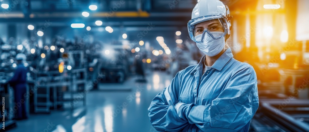 A factory worker in protective gear stands confidently in an industrial setting, highlighting safety and professionalism in a manufacturing environment. A factory worker in protective gear stands confidently in an industrial setting, highlighting safety and professionalism in a manufacturing environment.