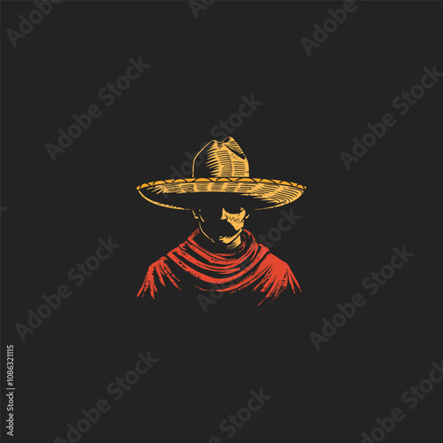 Mexican man sombrero hat logo design vector vintage