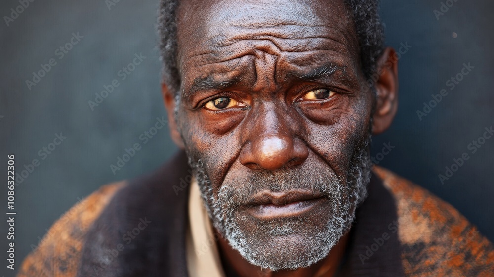 Portrait of a Homeless Elderly Man with a Weathered Expression in New York City, USA Portrait of a Homeless Elderly Man with a Weathered Expression in New York City, USA