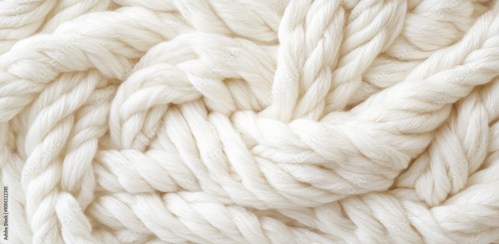 Close-up shot of soft, white woven yarn with an intricate knit pattern. Close-up shot of soft, white woven yarn with an intricate knit pattern.