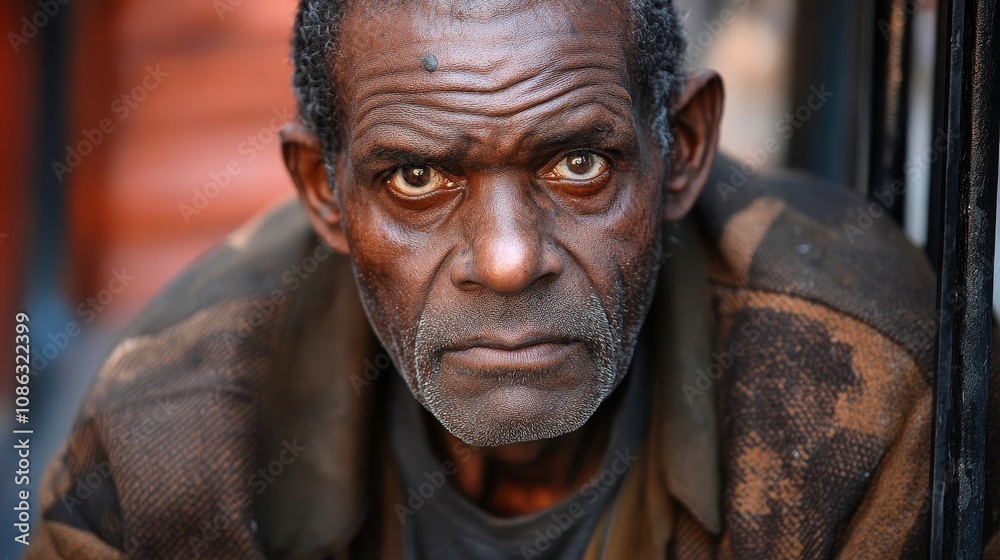 Portrait of a Homeless Elderly Man with a Worn Expression and Rugged Look in New York City, USA Portrait of a Homeless Elderly Man with a Worn Expression and Rugged Look in New York City, USA