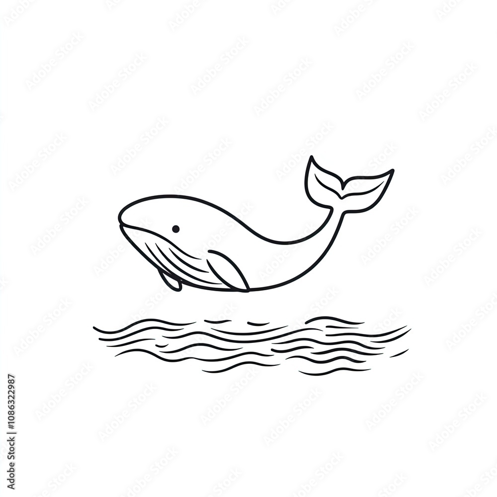 A simplistic, line-drawn illustration of a whale breaching the water. The whale is depicted with smooth curves, a rounded body, and a distinct fin. Below the whale, stylized wavy lines represent the o A simplistic, line-drawn illustration of a whale breaching the water. The whale is depicted with smooth curves, a rounded body, and a distinct fin. Below the whale, stylized wavy lines represent the o