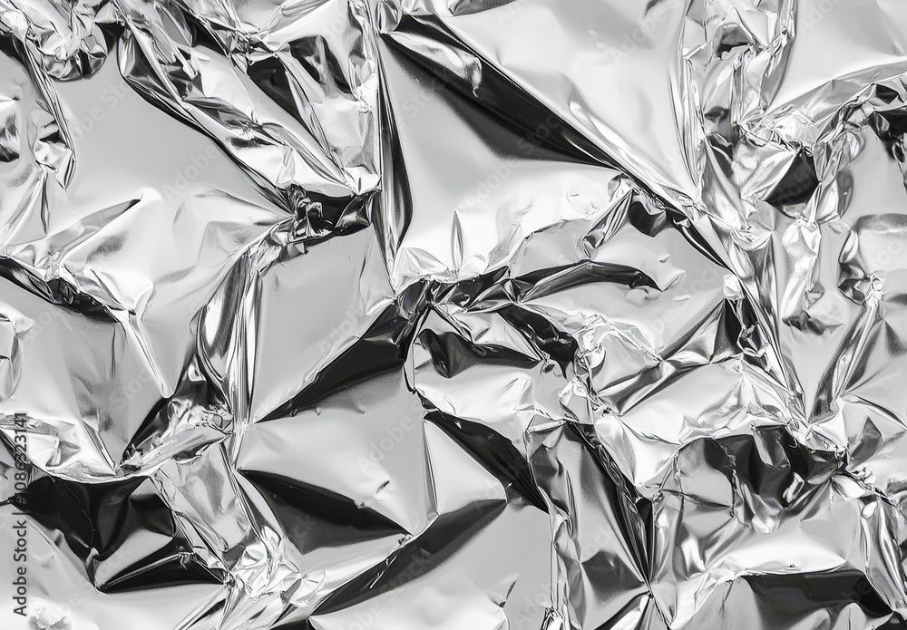 Crumpled silver foil background with abstract patterns and textures. Crumpled silver foil background with abstract patterns and textures.