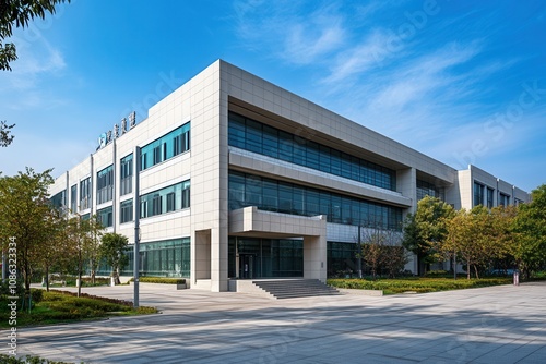 Wallpaper Mural Modern office building with large windows and a paved walkway. Torontodigital.ca