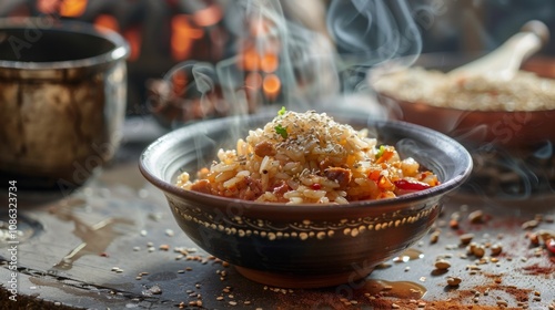 Delicious Kushari Dish in Clean Background photo