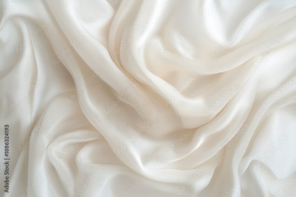 Close-up of soft, white fabric with gentle folds and wrinkles.
