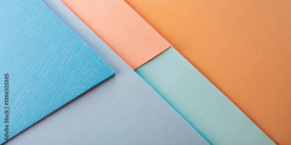 Abstract colored paper texture background with geometric shapes and lines in pastel blue, peach, and orange colors Abstract colored paper texture background with geometric shapes and lines in pastel blue, peach, and orange colors