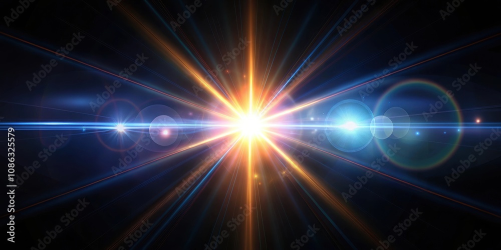 Fototapeta premium Abstract lens flare shining brightly on a black background, abstract, lens flare, light, bright, shiny, glow, illumination