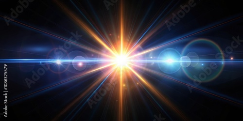 Abstract lens flare shining brightly on a black background, abstract, lens flare, light, bright, shiny, glow, illumination