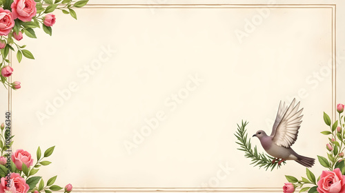 Elegant letterhead design with dove and rose decorations on a blank background
