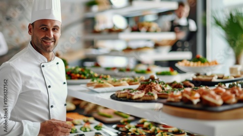 Professional Chef Presenting Gourmet Catering Service