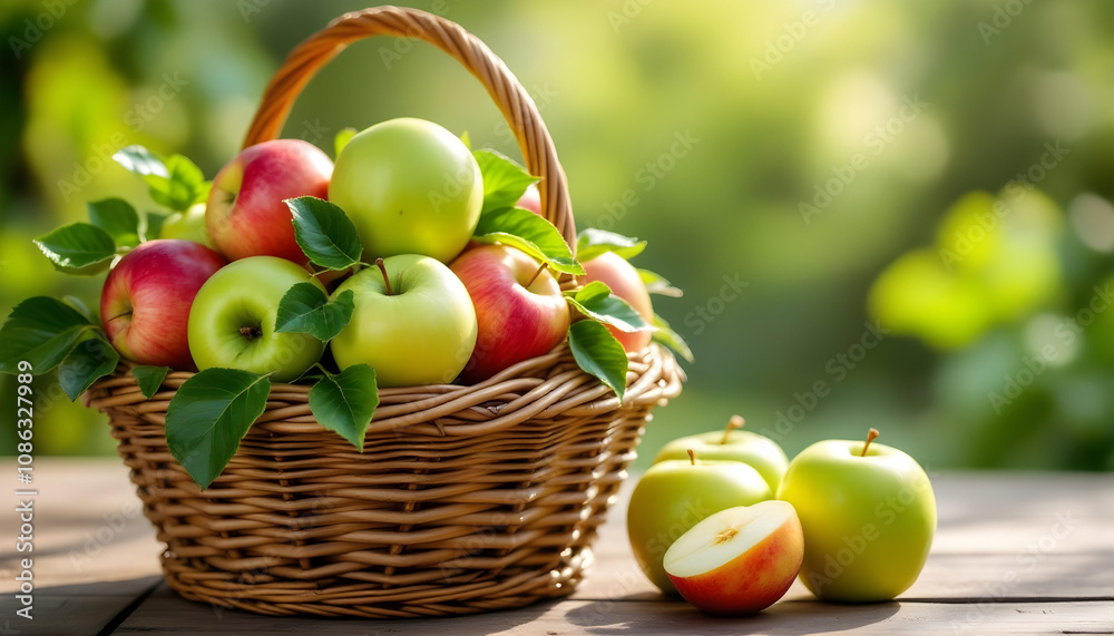 a basket filled with Fresh apples a basket filled with Fresh apples