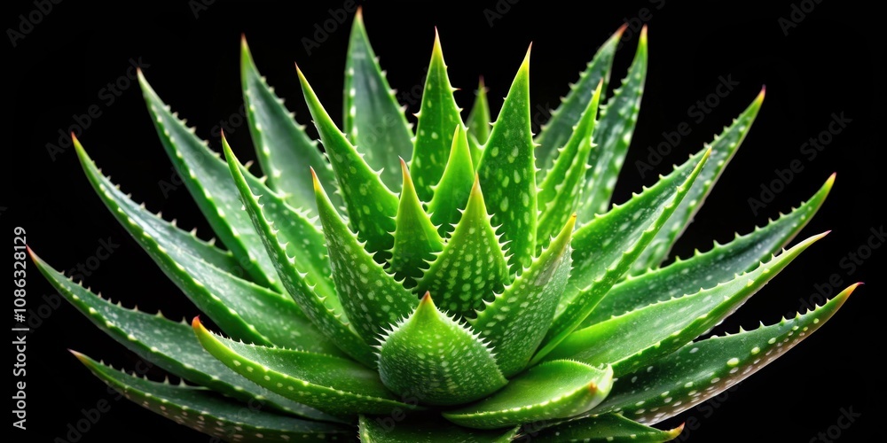 Aloe Vera plant with vibrant green leaves isolated on a black background, Aloe Vera, plant, succulent, green Aloe Vera plant with vibrant green leaves isolated on a black background, Aloe Vera, plant, succulent, green