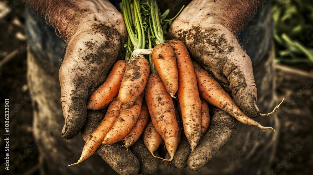 Farmer's Hands Holding Freshly Harvested Carrots Farmer's Hands Holding Freshly Harvested Carrots
