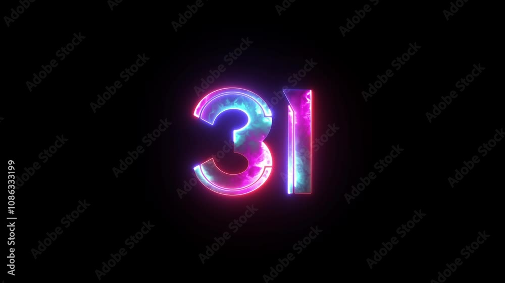 Glowing neon numeric number 31 animation. 4 color neon futuristic effect. Trendy glow lighting. 4K video animation Glowing neon numeric number 31 animation. 4 color neon futuristic effect. Trendy glow lighting. 4K video animation