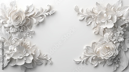 Wallpaper Mural Elegant White Floral Decoration with Intricate Paper Craft Design and Detailed Flower Elements for Use in Wedding or Event Invitations and Stylish Backgrounds Torontodigital.ca
