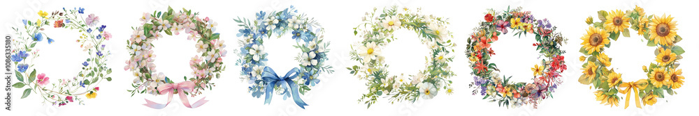 Fototapeta premium Floral wreath png cut out element set