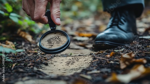 Imagine a forensic detective following a suspect's trail through forensic evidence. Describe their careful interpretation of footprints,