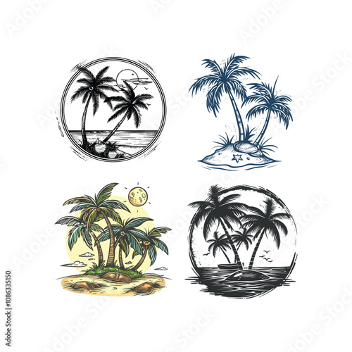 Palm tree in the beach design vector vintage