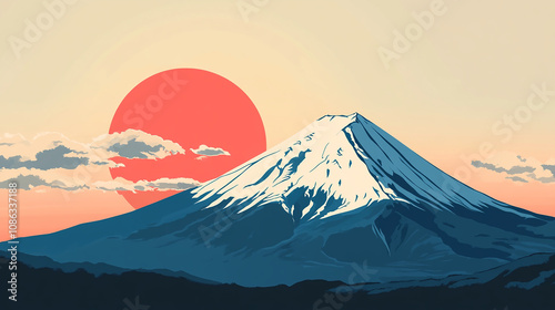 初日の出と富士山のイラスト Illustration of Mt. Fuji and the First Sunrise｜Generative AI
