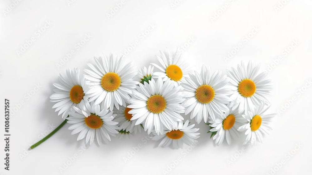 Fototapeta premium A beautiful still life of daisies arranged on a plain canvas with soft brushstrokes creating a sense of movement, minimalist style, gentle colors, natural beauty