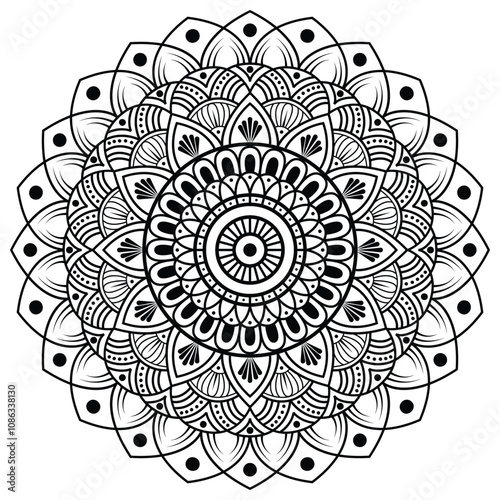 Elegant Line Art Floral Mandala Pattern Minimalist Design for Meditation ,Decoration,yoga ,henna,coloring page,boho mandala,vector art.