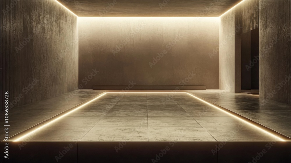 Minimalist concrete room with a strip of lights. Minimalist concrete room with a strip of lights.