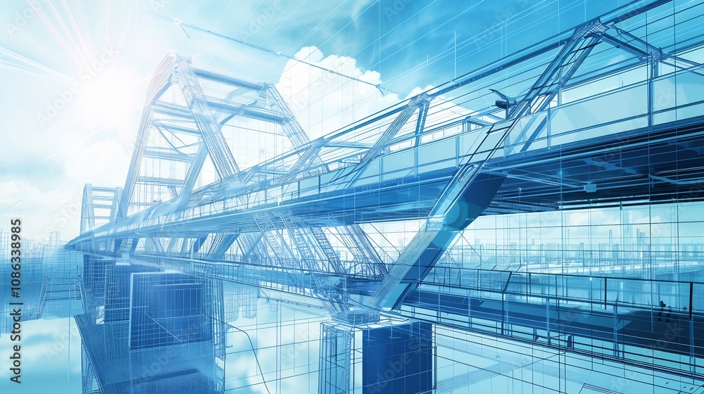 Fototapeta premium Architectural drawings of state-of-the-art bridges integrating sustainable practices and advanced construction methodologies