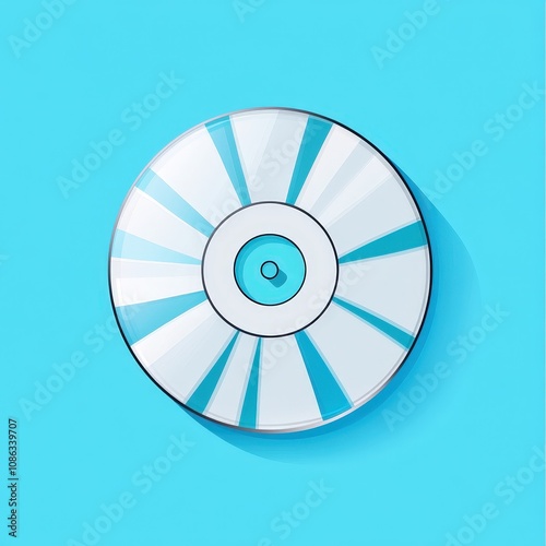 Modern flat design illustration of a compact disc (CD) on a vibrant blue background, featuring a stylish graphic representation with clean lines and geometric shapes.