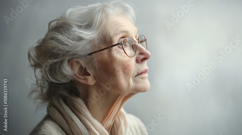 Elderly European and American Woman with Authentic Real Photo Texture, Ultimate Facial Details, and White Wall Background, Highlighting Graceful Aging and Natural Beauty.